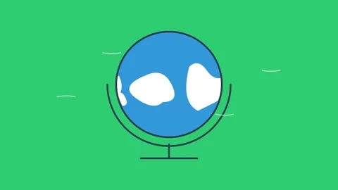 World Globe Animation on Green Screen Background Flat Design Seamless Loop 4K Stock Footage 344434155