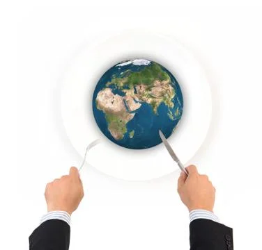 World globe ball with fork and knife, Elements of this image furnished by NAS Фото