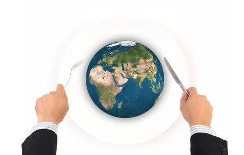 World globe ball with fork and knife, Elements of this image furnished by NAS Stock Photos