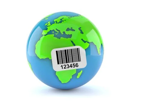 World globe with barcode sticker 스톡 일러스트