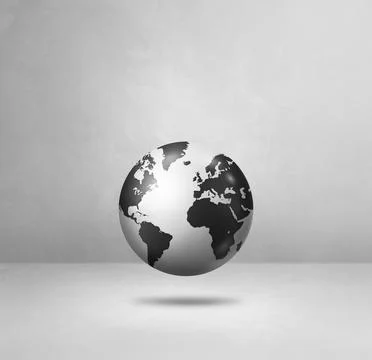 World globe, black earth map, isolated on white. Square background Stock Illustration