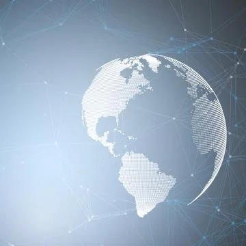 World globe on blue background with connecting lines and dots, polygonal linear Stock Illustration