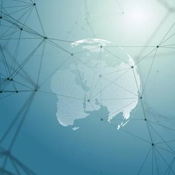 World globe on blue background. Global network connections, abstract geometric 스톡 일러스트