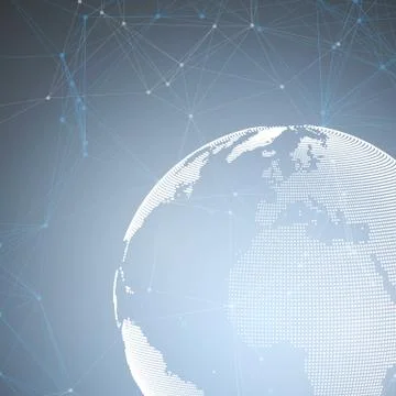 World globe on blue background. Global network connections, abstract geometric Stock Illustration