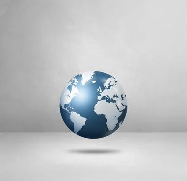 World globe, blue earth map, isolated on white. Square background Stock Illustration