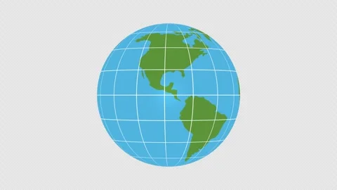 World globe cartoon earth with grid spin animation loop with alpha channel Stock Footage 314389972