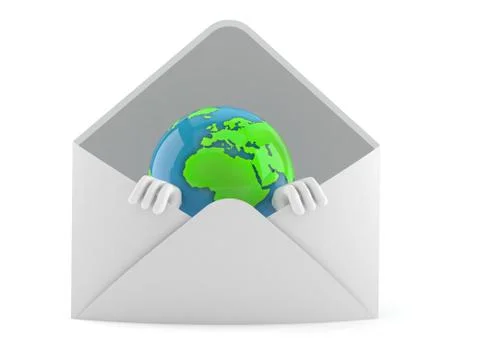 World globe character inside envelope Stock Illustration