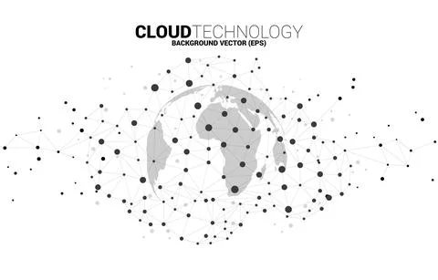 World Globe with cloud icon polygon dot connected line. Concept of cloud comp Stock Illustration