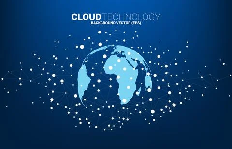 World Globe with cloud icon polygon dot connected line. Concept of cloud comp Stock Illustration