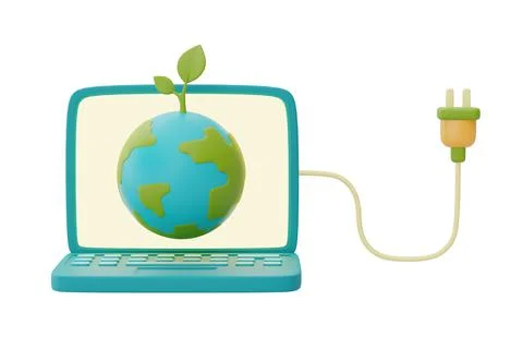 World globe on computer screen with power plug,smart energy saving,Happy eart Stock Illustration