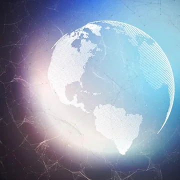 World globe on dark background with connecting lines and dots, polygonal li.. Stock Illustration