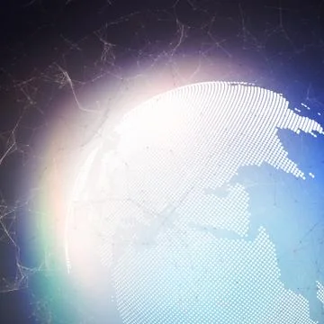 World globe on dark background with connecting lines and dots, polygonal linear Stock Illustration