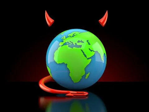 World globe with devil horns and tail Stock Illustration