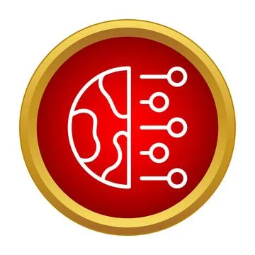 World globe with digital connections in a red circle icon Stock Illustration