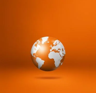 World globe, earth map, isolated on orange. Square background Stock Illustration