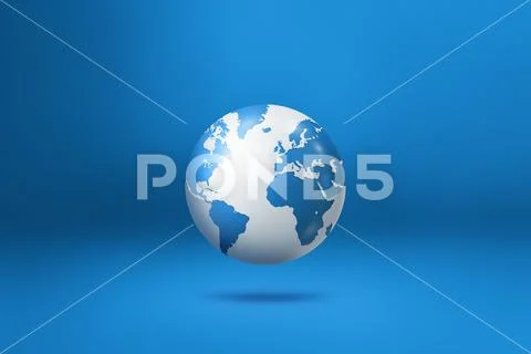 World globe, earth map, isolated on blue. Horizontal background ~ Clip ...