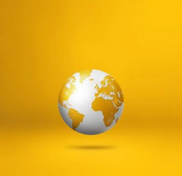 World globe, earth map, isolated on yellow. Square background Stock Illustration