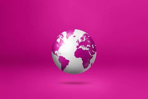 World globe, earth map, isolated on pink. Horizontal background Stock Illustration
