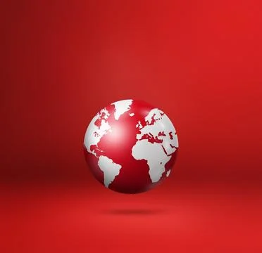 World globe, earth map, isolated on red. Square background Stock Illustration
