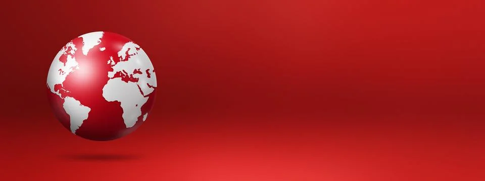 World globe, earth map, isolated on red. banner background Stock Illustration