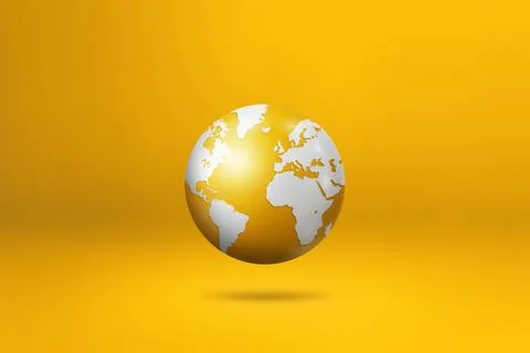 World globe, earth map, isolated on yellow. Horizontal background Stock Illustration