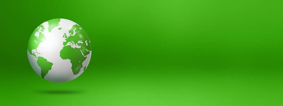 World globe, earth map, isolated on green. banner background Stock Illustration