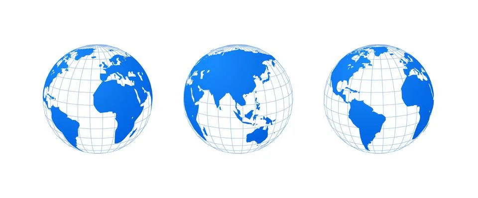 World globe earth vector icon. Global planet map america asia world earth travel Stock Illustration