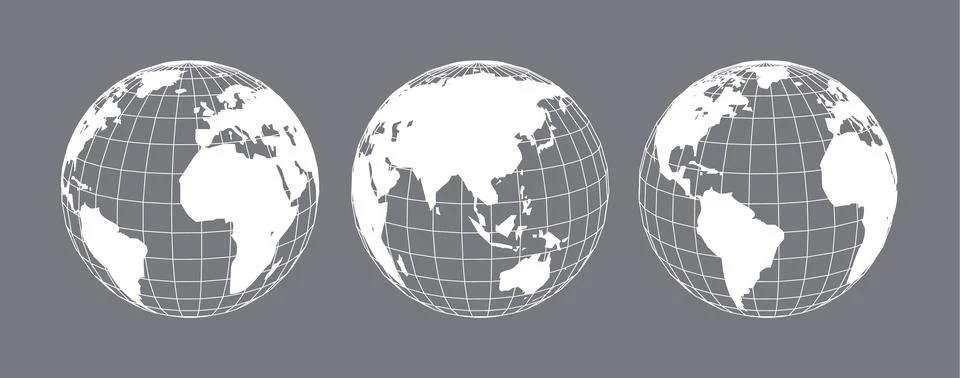 World globe earth vector icon. Global planet map america asia world earth travel Stock Illustration