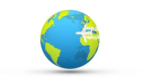 World globe with a flying plane Stock Footage 80206060