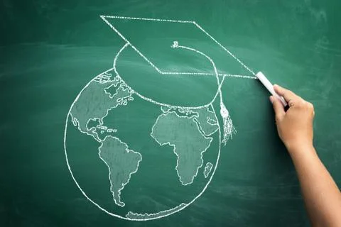 World globe with graduation cap Stock Photos