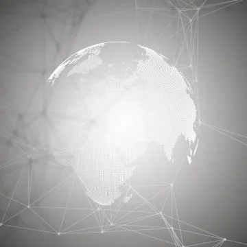 World globe on gray background. Global network connections, abstract geometric Stock Illustration