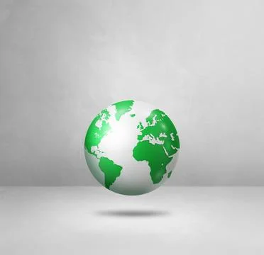 World globe, green earth map, isolated on white. Square background Stock Illustration