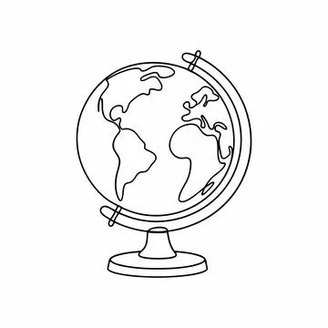 World Globe Icon - Terrestrial Planet Map Line Art Vector Stock Illustration