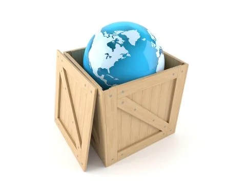 World globe inside crate Stock Illustration