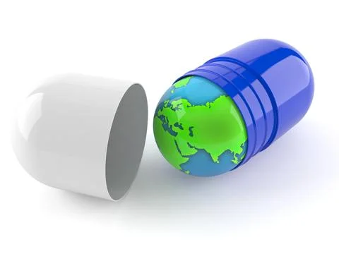 World globe inside pill Stock Illustration