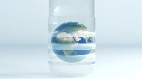 World globe inside a plastic bottle with a white background. Zoom in Stock Footage 144467058
