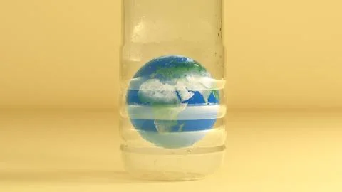World globe inside a plastic bottle with a yellow background. Stock Illustration
