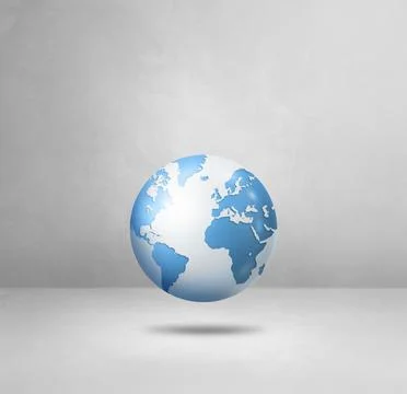 World globe, light blue earth map, isolated on white. Square background Stock Illustration
