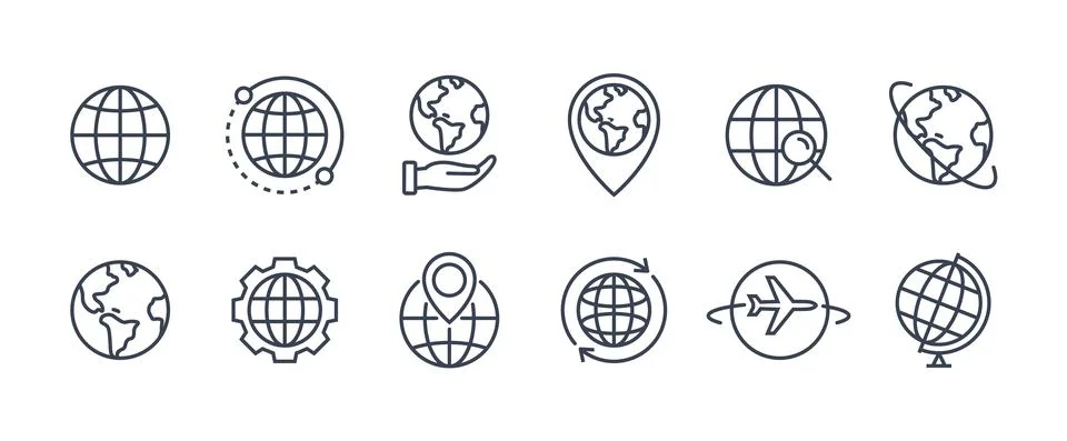 World globe line icon. Vector Earth global country map planet line icon. Travel 스톡 일러스트