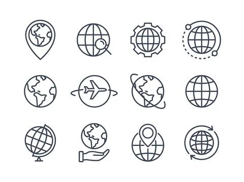 World globe line icon. Vector Earth global country map planet line icon. Travel Illustrazione stock