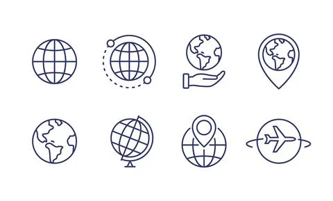 World globe line icon. Vector Earth global country map planet line icon. Travel Stock Illustration