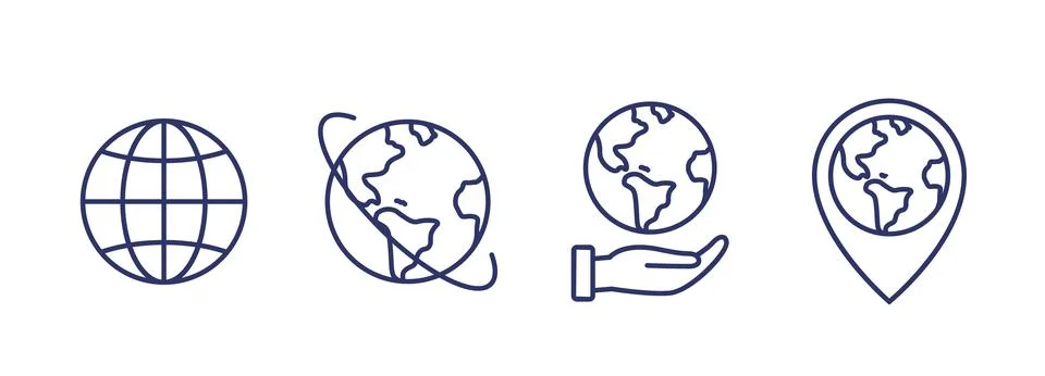 World globe line icon. Vector Earth global country map planet line icon. Travel Stock Illustration