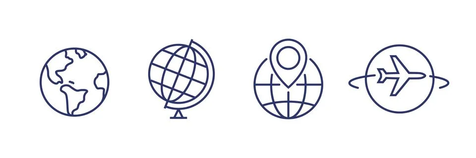 World globe line icon. Vector Earth global country map planet line icon. Travel Stock Illustration
