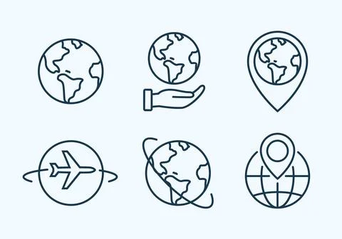World globe line icon. Vector Earth global country map planet line icon. Travel Stock Illustration