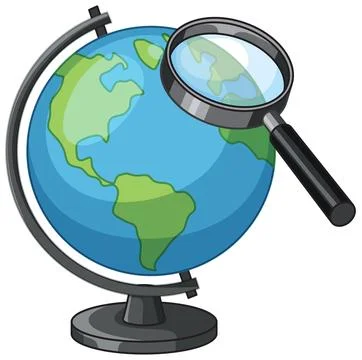 World Globe with Magnifying Glass Vector Illustration on White Background Stock Illustration
