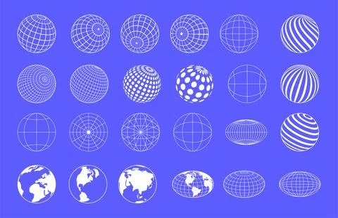 World globe map. Earth planet linear symbol. Y2k grid icon. 3D logo. Travel c 스톡 일러스트
