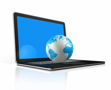 World globe, map on a laptop 3D world globe, map on a laptop computer isol... Stock Photos