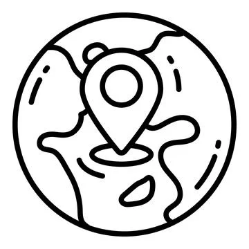 World globe with map pin, vector of global location in trendy style Illustrazione stock