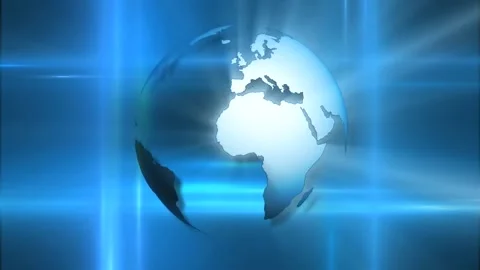 World globe map rotation with blue neon light Stock Footage 255440362