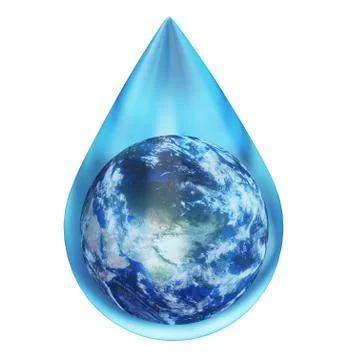 World globe map in a water drop isolated on white. Ecology symbol Stock Illustration